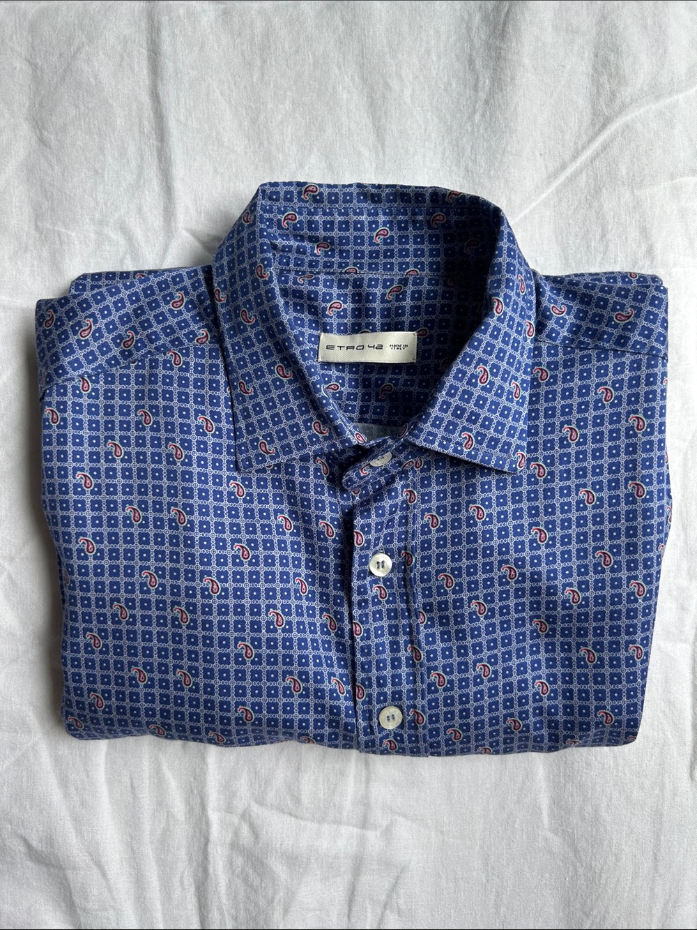 Etro (made in 🇮🇹) Blue Paisley-Pattern Casual Button-Down Shirt